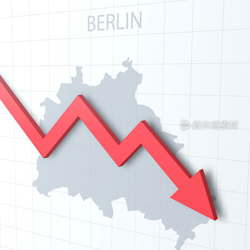 坠落的红色箭头与柏林地图的背景