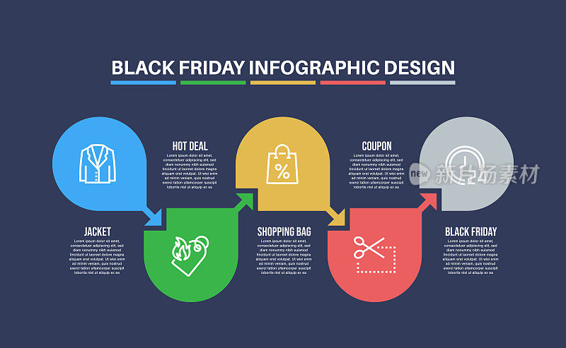 信息图表设计模板与黑色星期五的关键字和图标