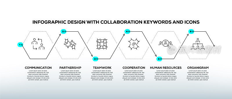 信息图设计模板与协作关键字和图标