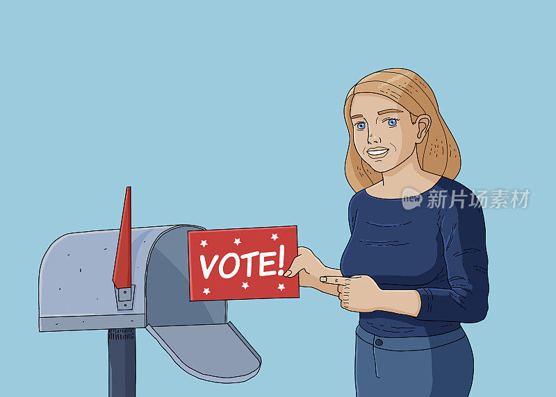白人妇女寄选票在信封里