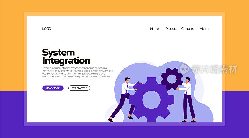 系统集成概念矢量插图登陆页面模板，网站横幅，广告和营销材料，在线广告，业务演示等。