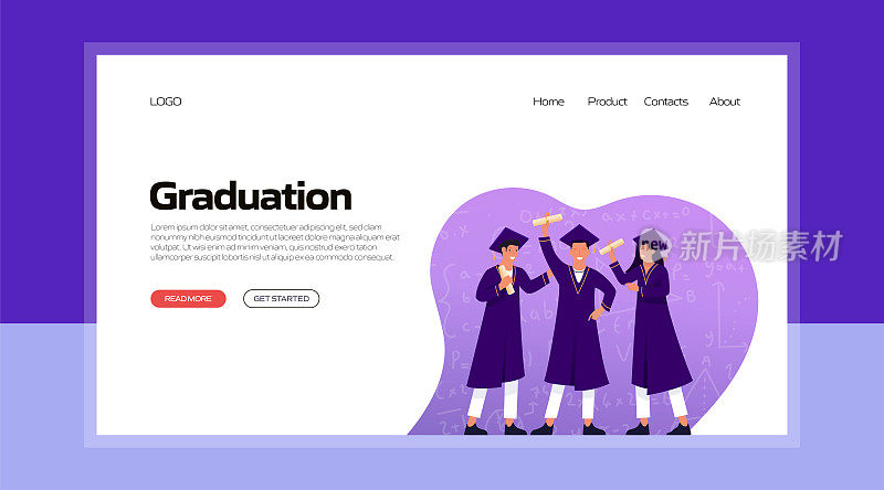 登陆页模板、网站横幅、广告及营销材料、在线广告、商业演示等毕业相关矢量插图。