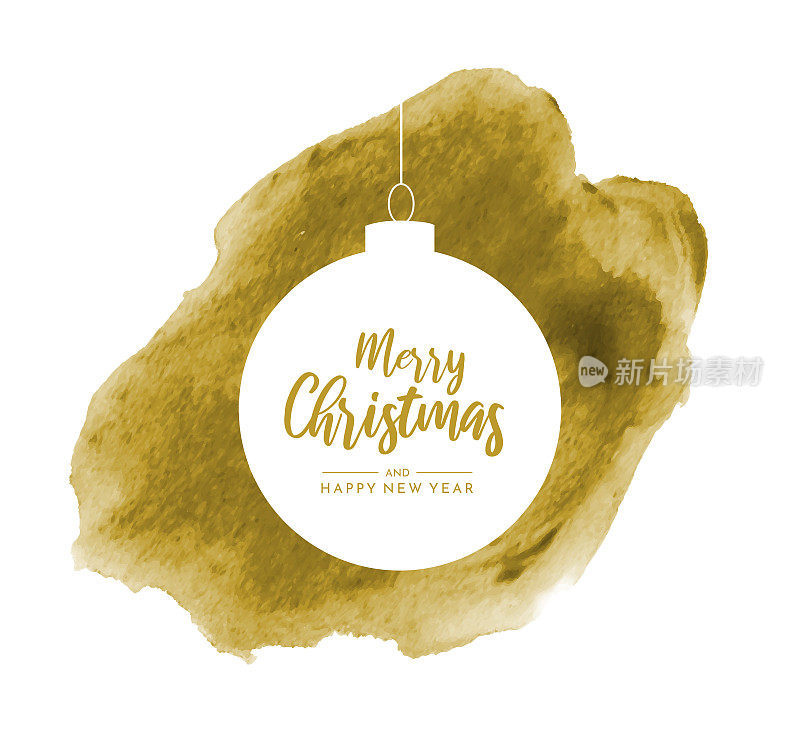 金色水彩上的圣诞祝福和新年祝福。向量
