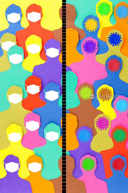 隔离面具保护和病毒感染多色人