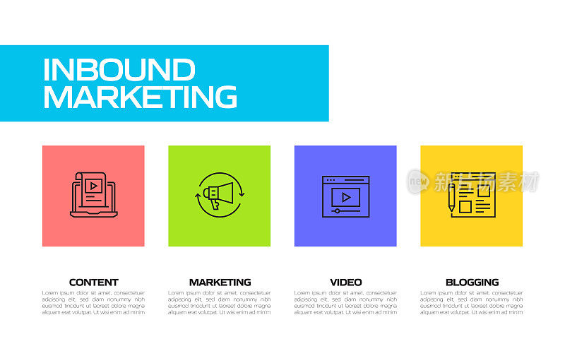 入站营销相关线路图标。向量符号说明。