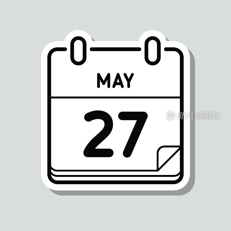 5月27日。灰色背景上的图标贴纸