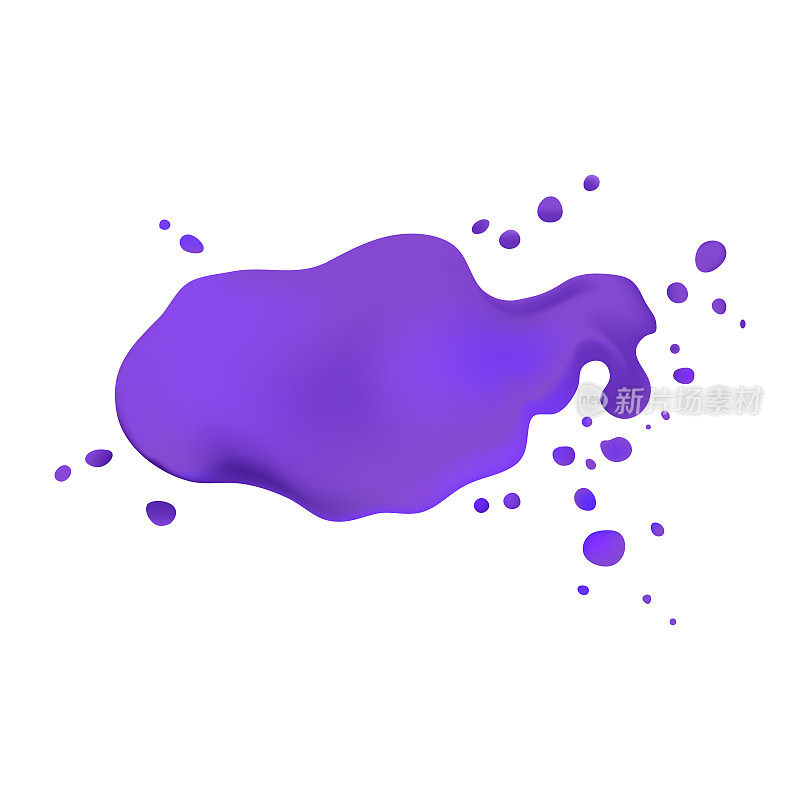 颜色趋势2022，紫色抽象飞溅的形状液体污点，演示设计横幅传单明信片标识的插图，紫色孤立污点在白色背景。矢量图形