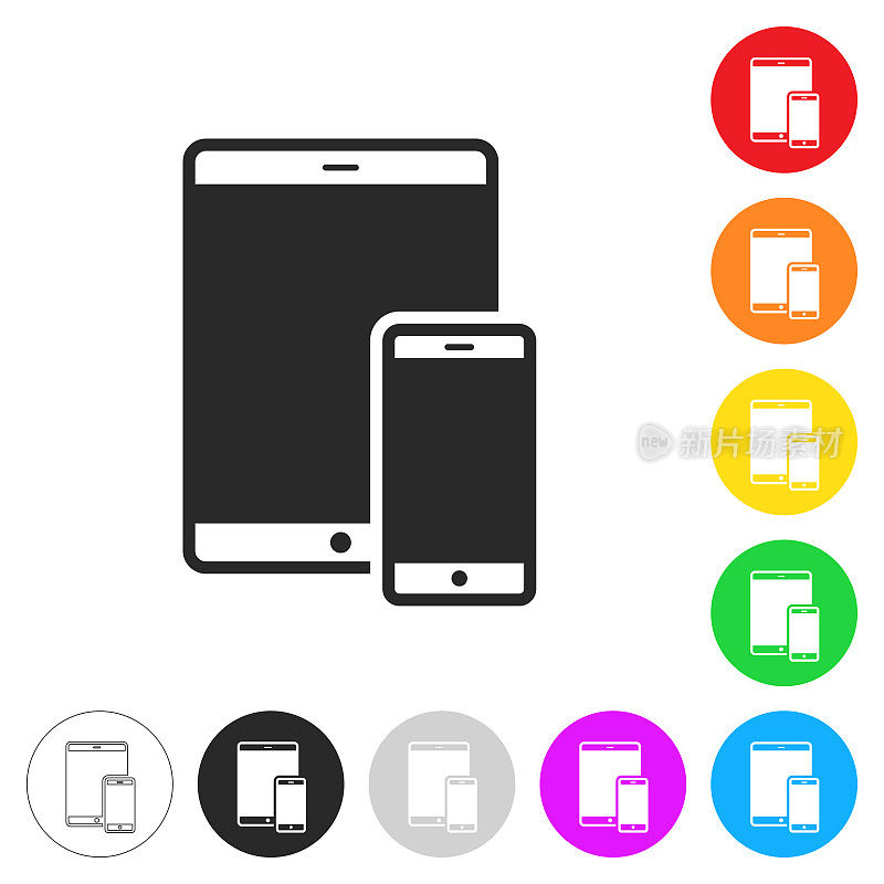 平板电脑和智能手机。彩色按钮上的图标
