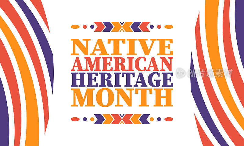 印第安人传统月。美国印第安人的文化。在美国每年的11月庆祝。印度的传统模式。海报，卡片，横幅和背景。矢量正宗点缀，民族插图