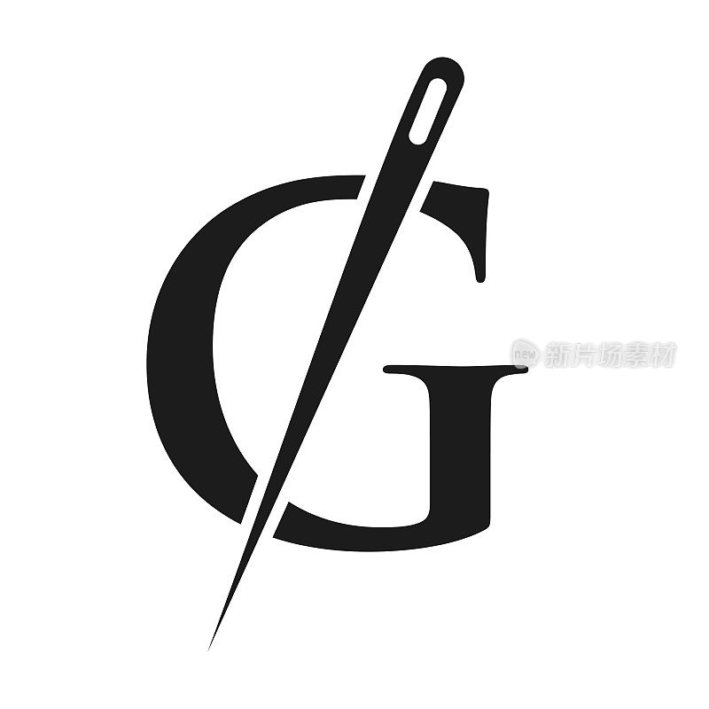 首字母G裁缝标志，刺绣，纺织，时尚，布，织物模板的针和线组合