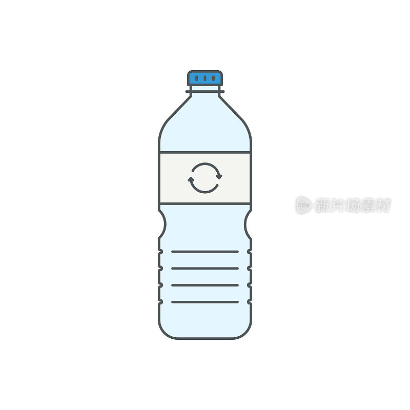 可回收塑料水瓶平线图标与可编辑的笔画