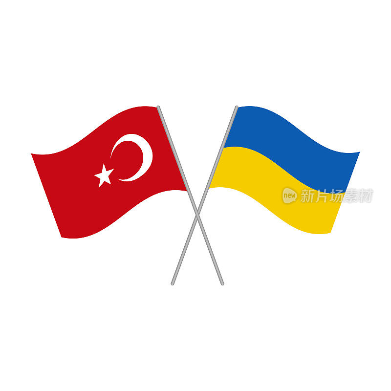 乌克兰和土耳其国旗孤立在白色背景上。矢量图