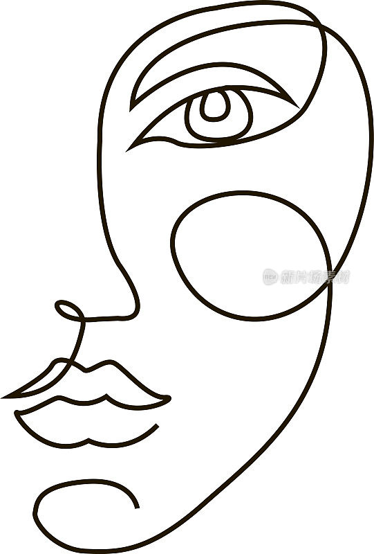 连续的白底女性脸部线条绘制。矢量图