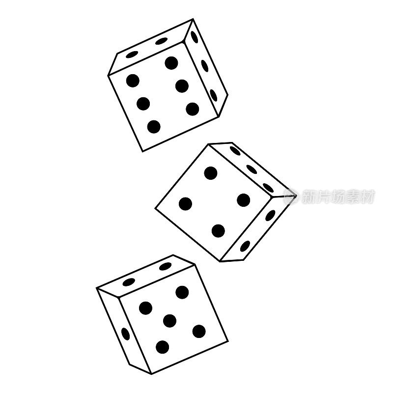 骰子，立方体，矢量插图轮廓图标孤立的白色背景