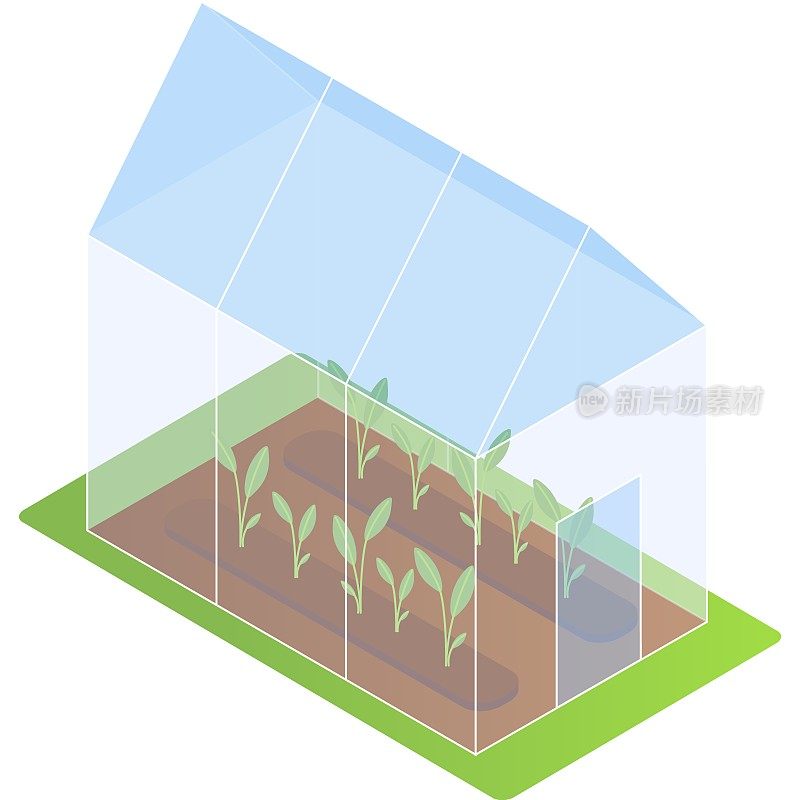 温室农场等距图标三维矢量隔离