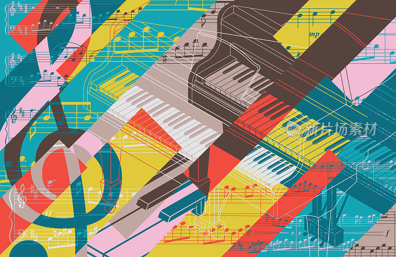 钢琴独奏古典音乐抽象拼贴背景音乐会海报