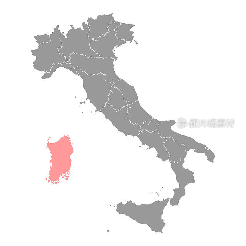 撒丁岛的地图。意大利地区。矢量插图。