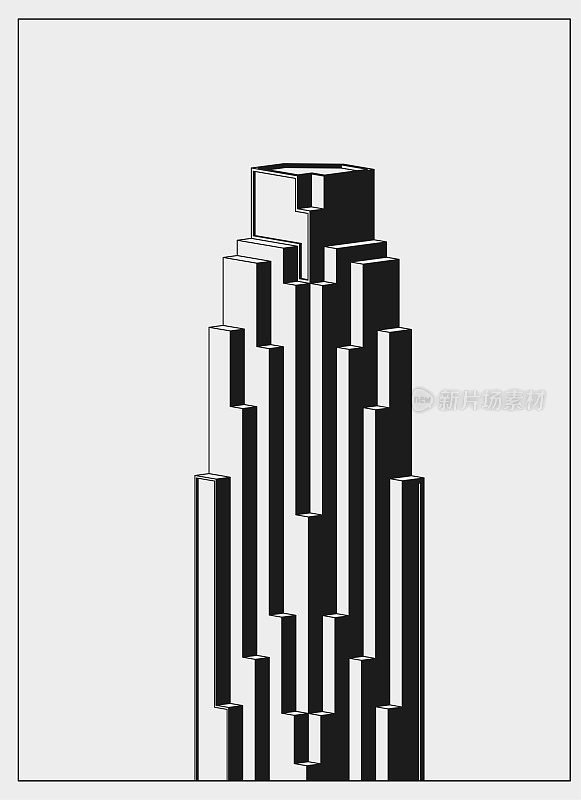 抽象的黑白三维立方体城市建筑图案背景