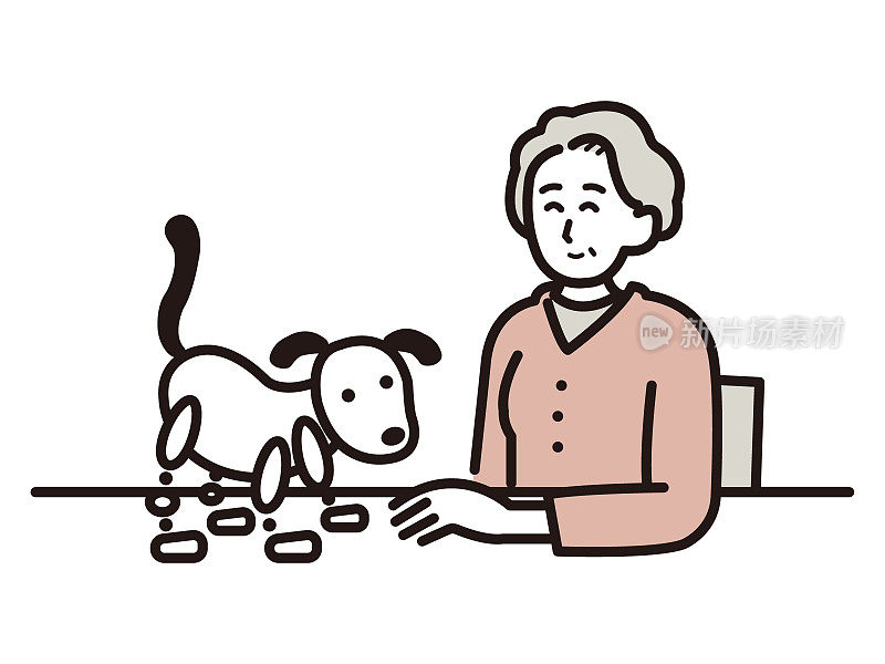 图为一只机器狗在动物治疗中照顾一位老妇人。