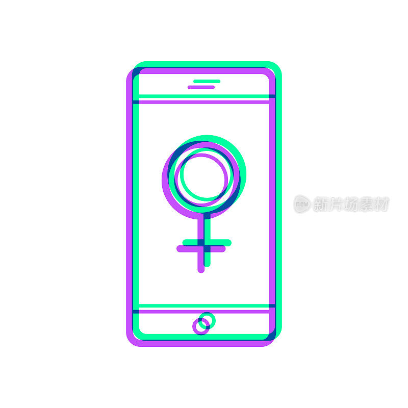 带有女性符号的智能手机。图标与两种颜色叠加在白色背景上