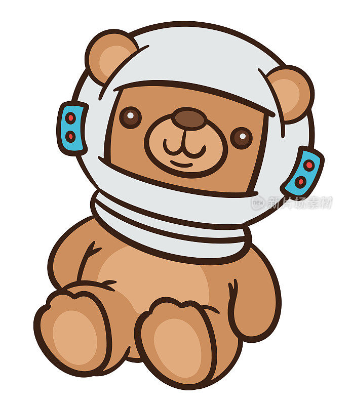 手绘有趣的泰迪熊玩偶与宇航员头盔卡通人物