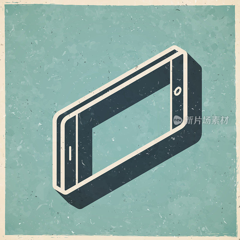等距智能手机-水平位置。图标复古复古风格-旧纹理纸