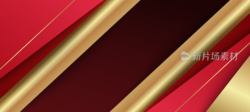 豪华的红色和金色抽象背景与三角形框架金色闪闪发光的灯光效果设计