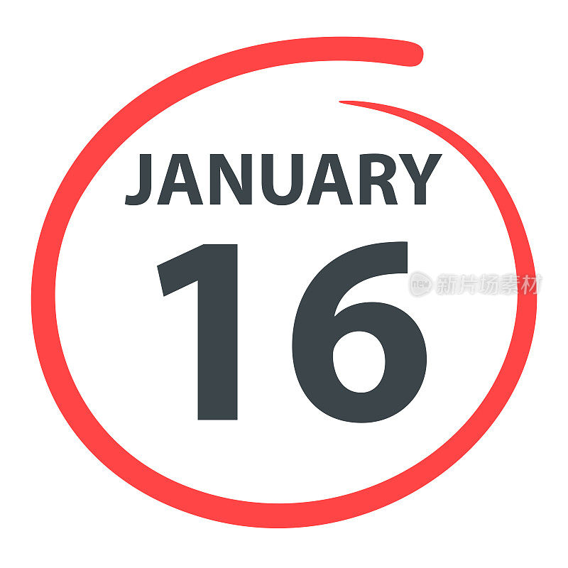 1月16日――日期用红色圈在白色背景上