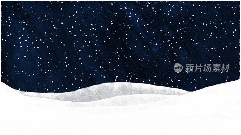 水平深海军蓝黑色壁纸与纹理和小闪亮点或星星或雪在空间的夜空和模糊的白色雪边在底部边缘的复制空间在下雪的背景