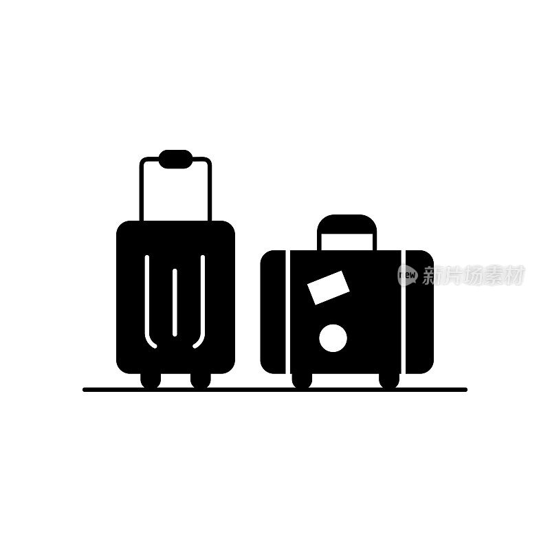 行李固体图标设计在一个白色的背景。这个黑色的平面图标适用于信息图表、网页、移动应用程序、UI、UX和GUI设计。