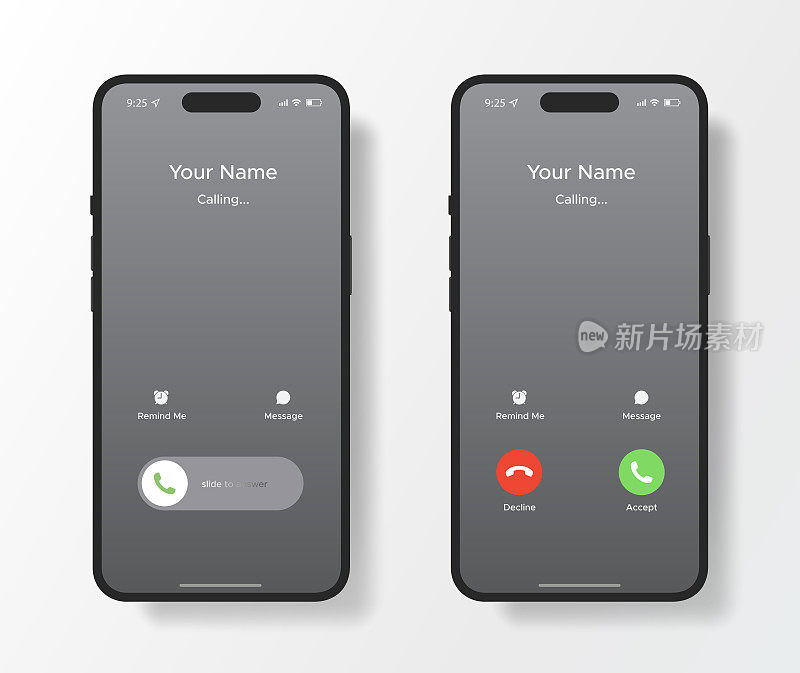 智能手机呼叫屏幕界面模型类似iphone模板向量
