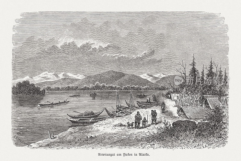 阿拉斯加诺维托纳河上的Koyukon村，木刻，1893年出版