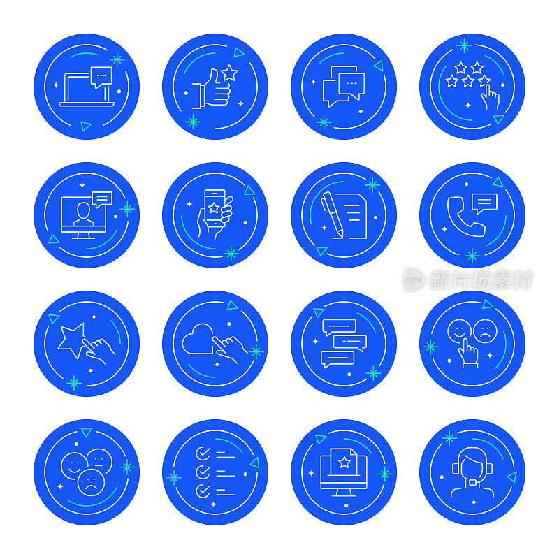 一套反馈和奖状相关的线图标。可编辑的中风。简单的轮廓图标。