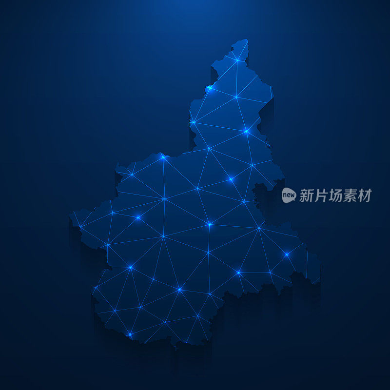 皮埃蒙特地图网络-明亮的网格在深蓝色的背景
