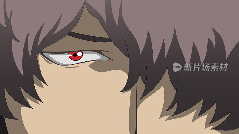 卡通脸和红眼睛。矢量插图动画，漫画在日本风格