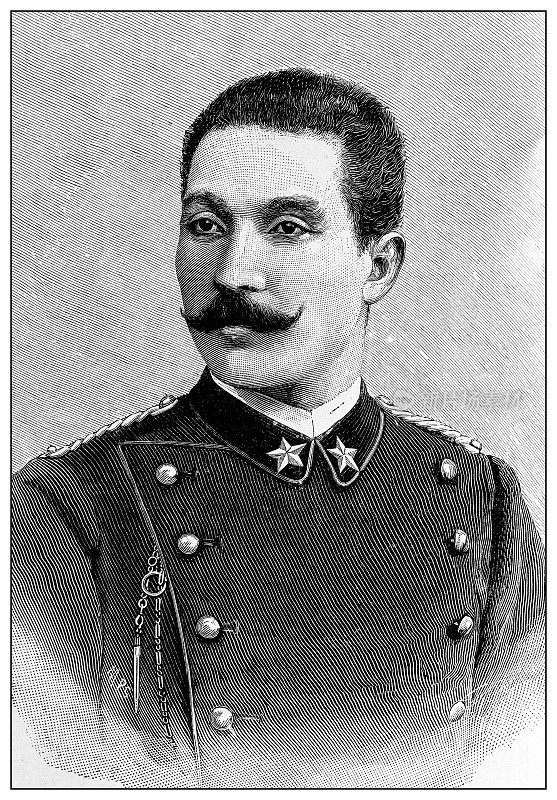 第一次意大利-埃塞俄比亚战争(1895-1896)的古董插图:鲁道夫・瓦利少校