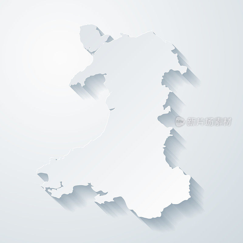 威尔士地图与剪纸效果空白背景