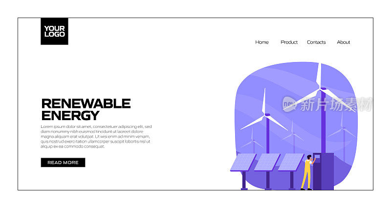 可再生能源概念矢量插图登陆页面模板，网站横幅，广告和营销材料，在线广告，业务演示等。