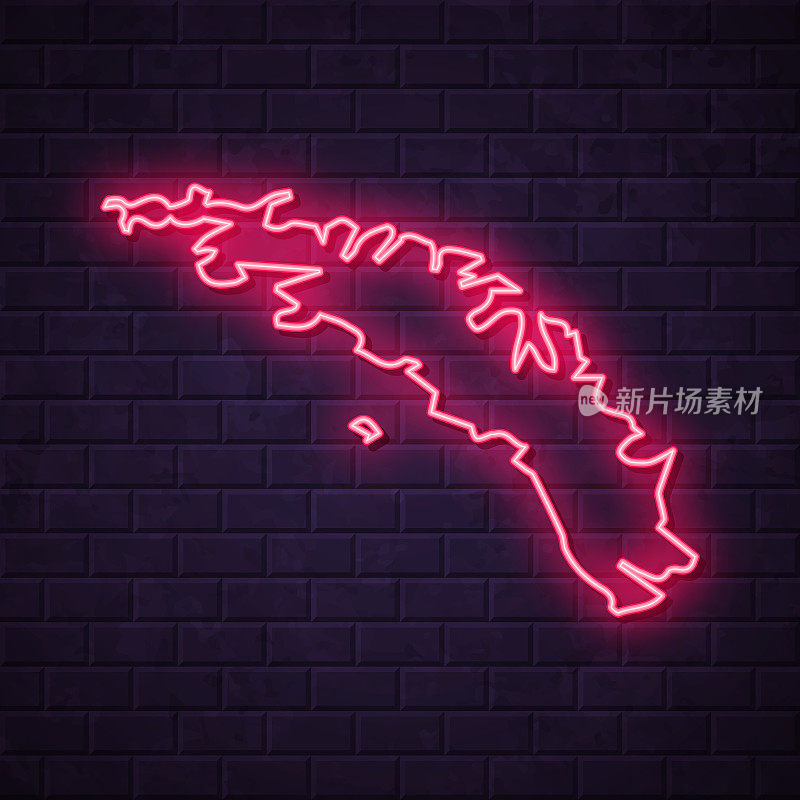 南乔治亚和南桑威奇群岛地图-发光的霓虹灯在砖墙的背景