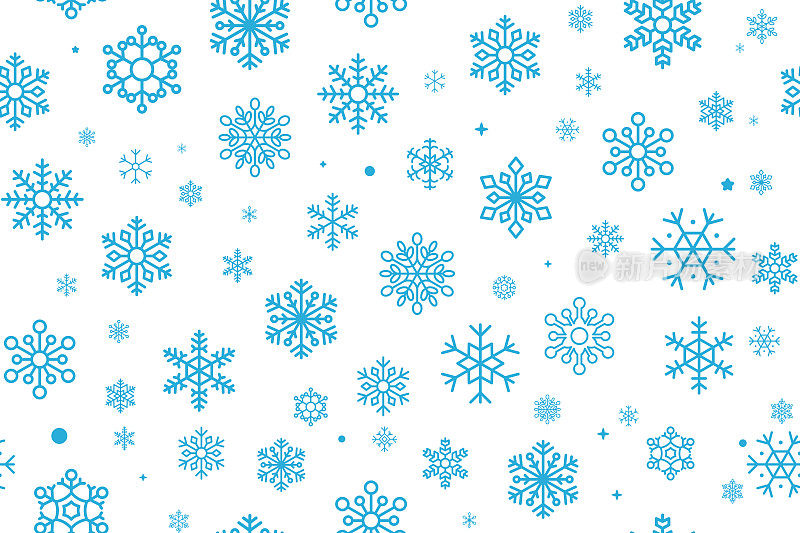 无缝的圣诞组成。白色背景上的蓝色雪花。圣诞雪花，冬天，除夕模板概念。矢量插图。