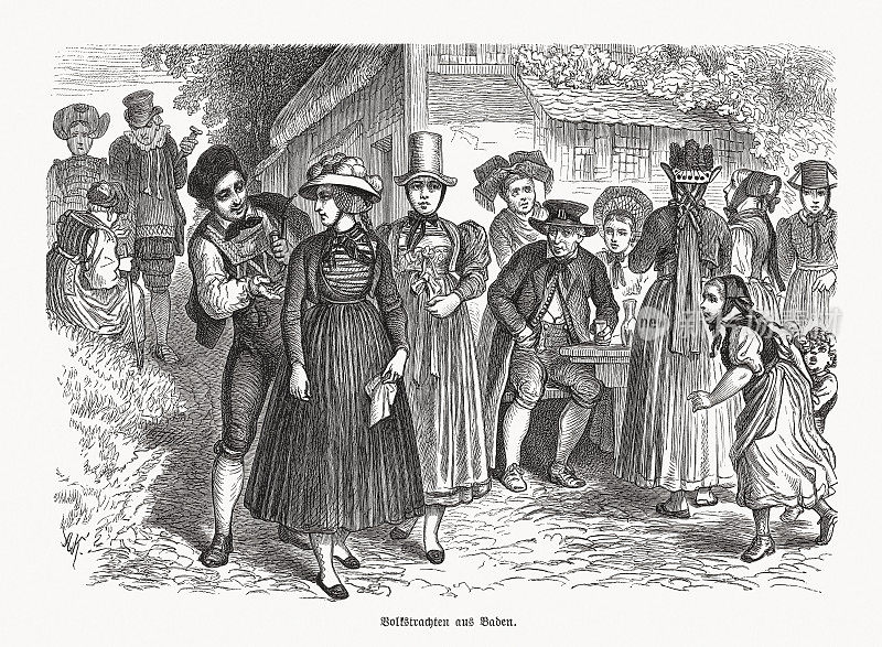 德国巴登的民间服饰，木刻，1893年出版