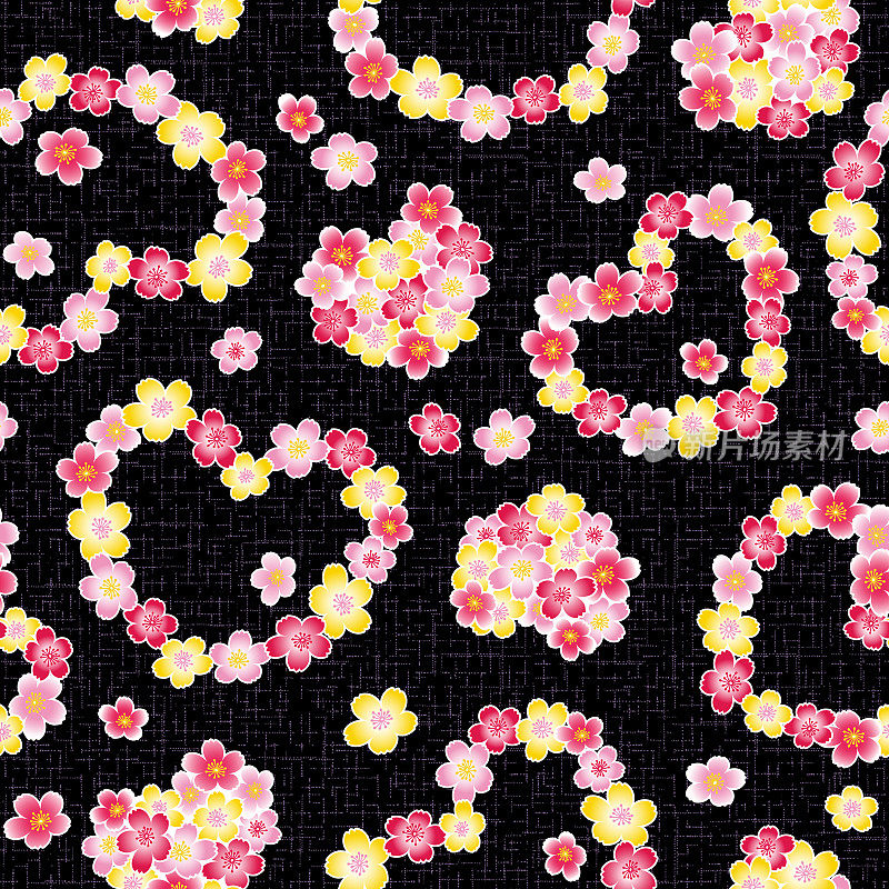 无缝图案的日本樱花花束，