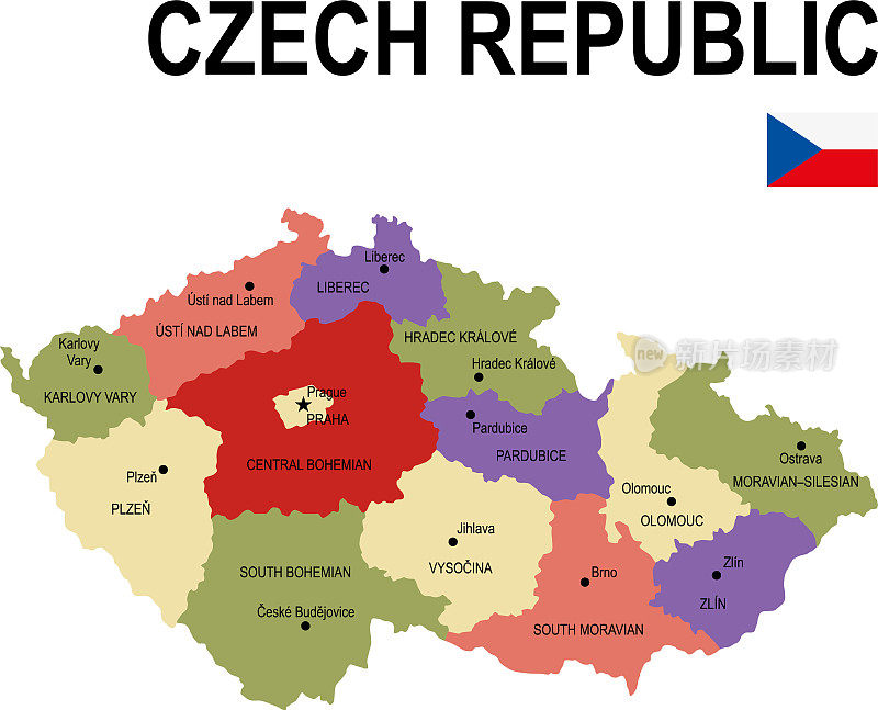 捷克共和国彩色平旗地图