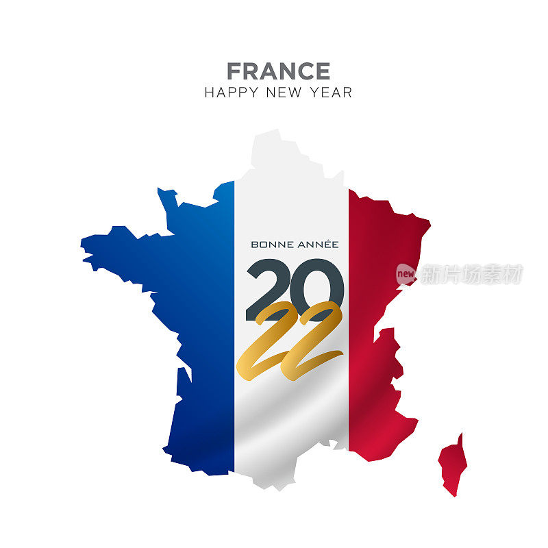 法国地图新年概念设计。2022年新年快乐概念广告，横幅，传单和传单。矢量插图。