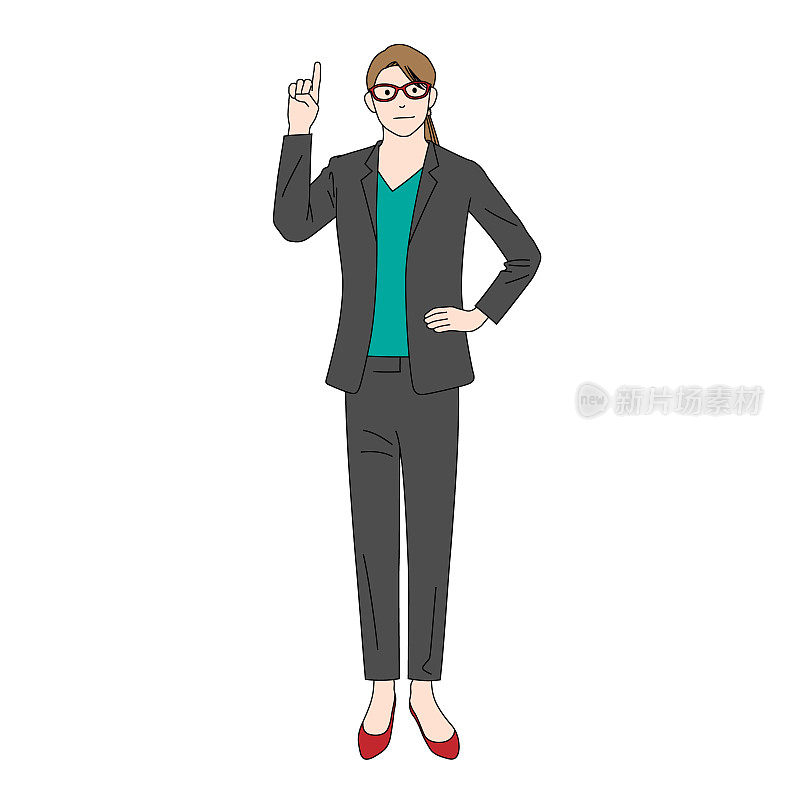 一个戴着眼镜的女商人举起食指的插图(白色背景，矢量，剪掉)
