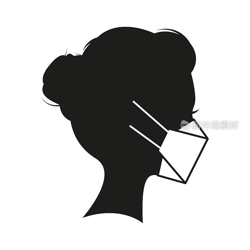 女孩防护面具。一个侧面的防护面罩。女人矢量图标