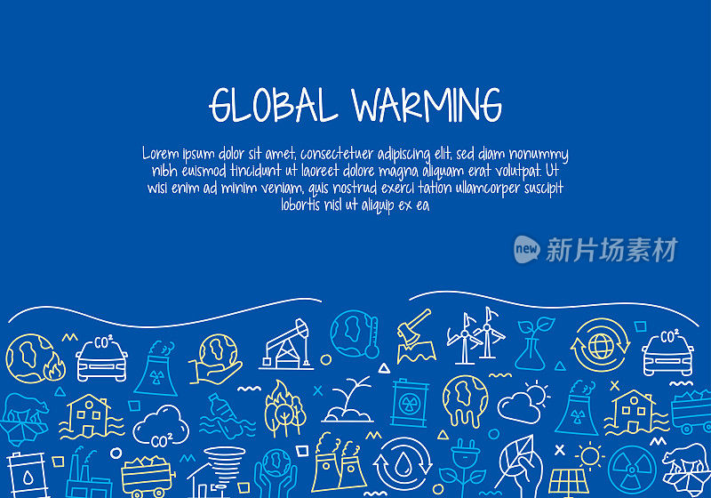 全球变暖相关的手绘旗帜设计矢量插图