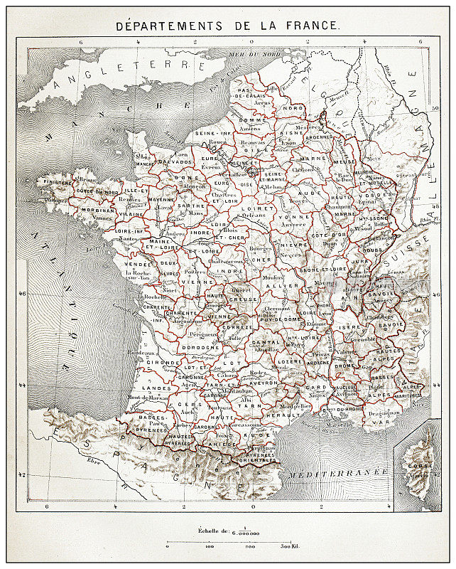 法国各部的古法国地图