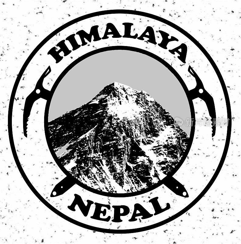 珠穆朗玛峰矢量插图标志，喜马拉雅山，尼泊尔山脉