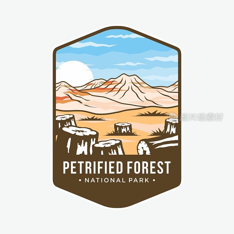 亚利桑那州纳瓦霍和阿帕奇县石化森林国家公园的盾形纹章上的补丁图标的插图